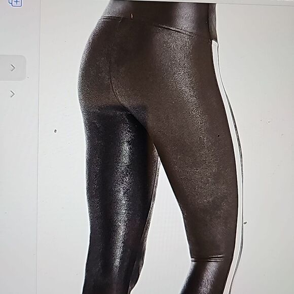 SPANX Faux High Waisted Faux Leather Side Stripe Leggings Black White L